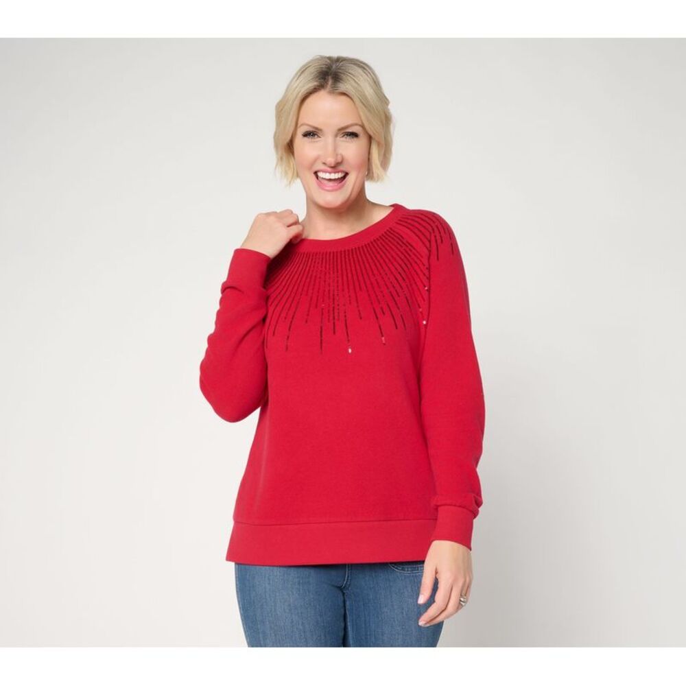 Belle by Kim Gravel Women's Top Plus Sz 1X Starburst Sequin Knit Red A711073